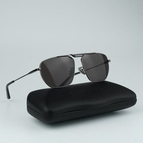 NEW Balenciaga BB0298SA 001 Black Grey Pilot Unisex Sunglasses BB 0298SA - Picture 2 of 14